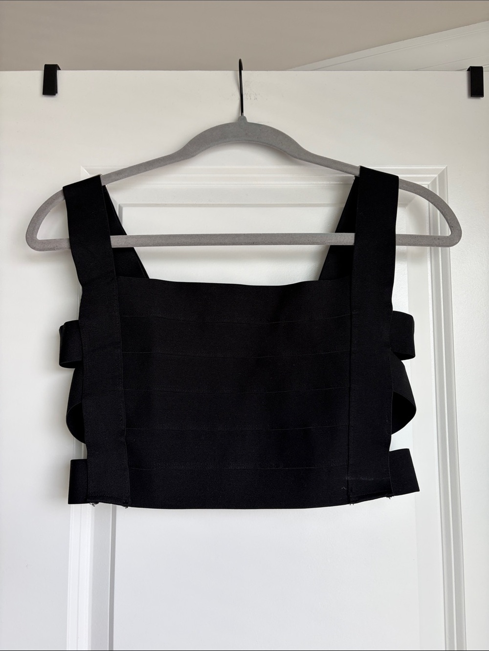 Black Square-Neck Strap Crop Top